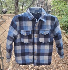GAP Kids Boy's Work Shirt Jacket Size M Lined Insulated Plaid Blue Gray 594753