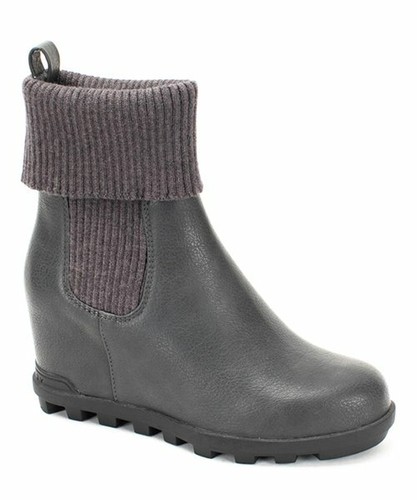 New Yellow Box Women's Cyndie Ankle Boots Charcoal Gray Size 6.5 M Sweater Cuff - Picture 2 of 10