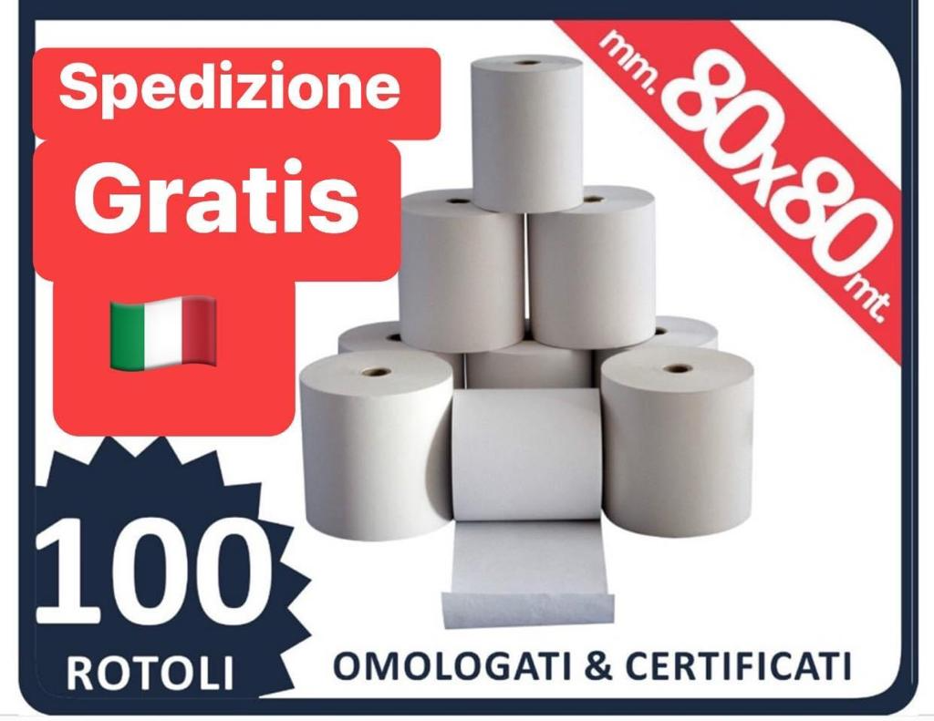 100 ROTOLI TERMICI MM 80x80 MT OMOLOGATI CARTA TERMICA DI ALTA QUALITA'