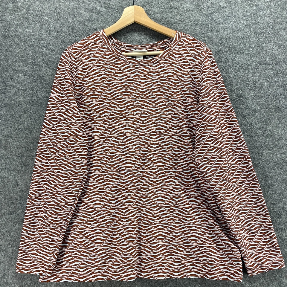 Blusa Pullover Ava & Viv Mujer X Plus Marrón Geométrica Manga Larga Cuello Redondo Foto 3 de 4