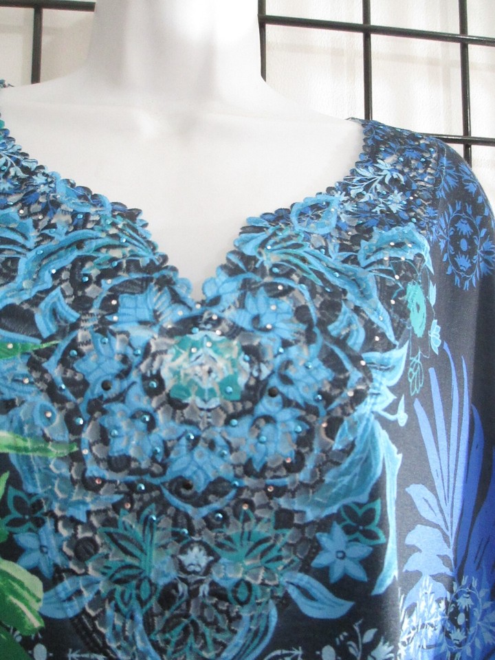 CATHERINES 🌸 SIZE 1X==TROPICAL PRINT / STUDDED NECK / TUNIC T-SHIRT ...