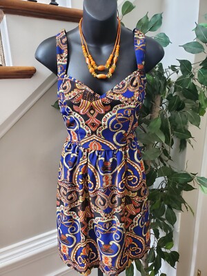 Peach Roya Womens Blue Polyester Sweetheart Neck Sleeveless Knee Length Dress S