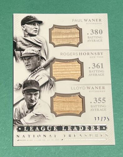 2014 NATIONAL TREASURES GAME USED ROGERS HORNSBY PAUL WANER LLOYD WANER /25