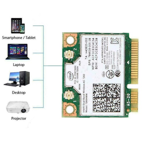 Intel Wireless-AC 7260HMW Network Card Half Mini PCIe ! Wifi Card↑ T8Q6 J9K P9P6 - Picture 2 of 11