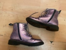 DR. MARTENS purple Metallic Boots Size 2 Junior Kids Girls Doc Patent Leather