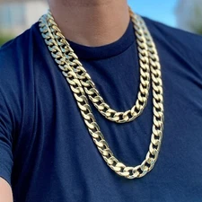 Men's 14K Gold Plated Cuban Link Chain Hip Hop Necklace 15MM Thick 24-30" Inch