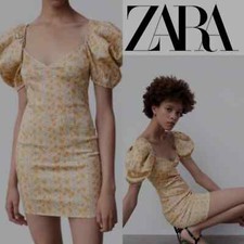 Zara Blogger Favorite Satin Effect Puff Sleeve Floral Dress Size Large NWT