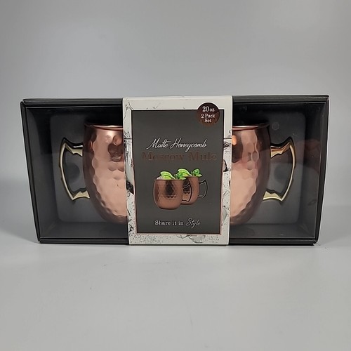 Moscow Mule Copper Finish Honeycomb 20 Ounce Mugs Set of 2 NEW