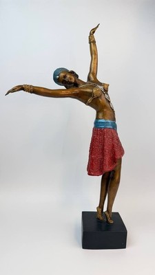 Vintage Art Deco Style Dancer Sculpture Bronze Finish Hand Painted 7 lb