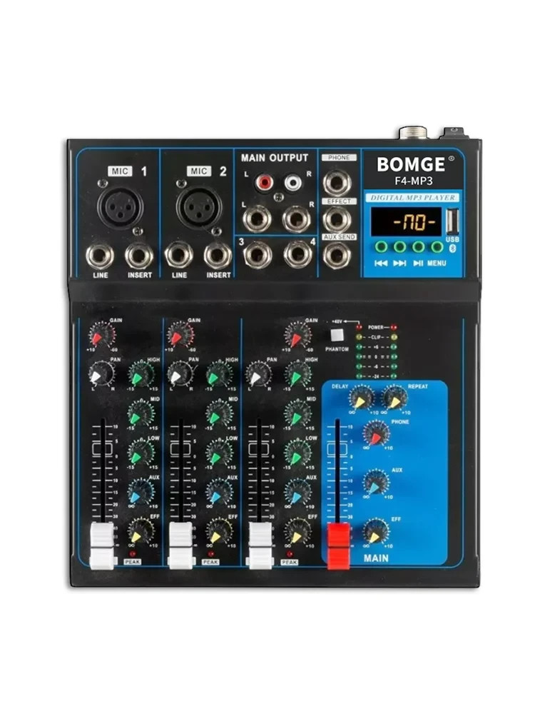 BOMGE 4 Channel mini DJ Audio Sound Mixer Interface with MP3, USB, Bluetooth