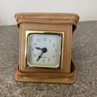 Quartz Leather Light Brown case with Travel Alarm/Pocket clock