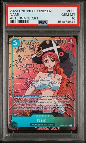 2023 ONE PIECE OP02-PARAMOUNT WAR ALTERNATE ART #036 NAMI PSA 10