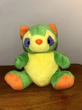 Vintage Stuffins Raccoon Beanbag Plush Green Orange Yellow Rare 6” 1997 HTF