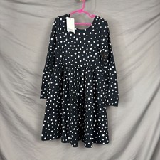 NWT Quince Girls Polka Dot Dress Size 10Y Navy Long Sleeve Classic ALine