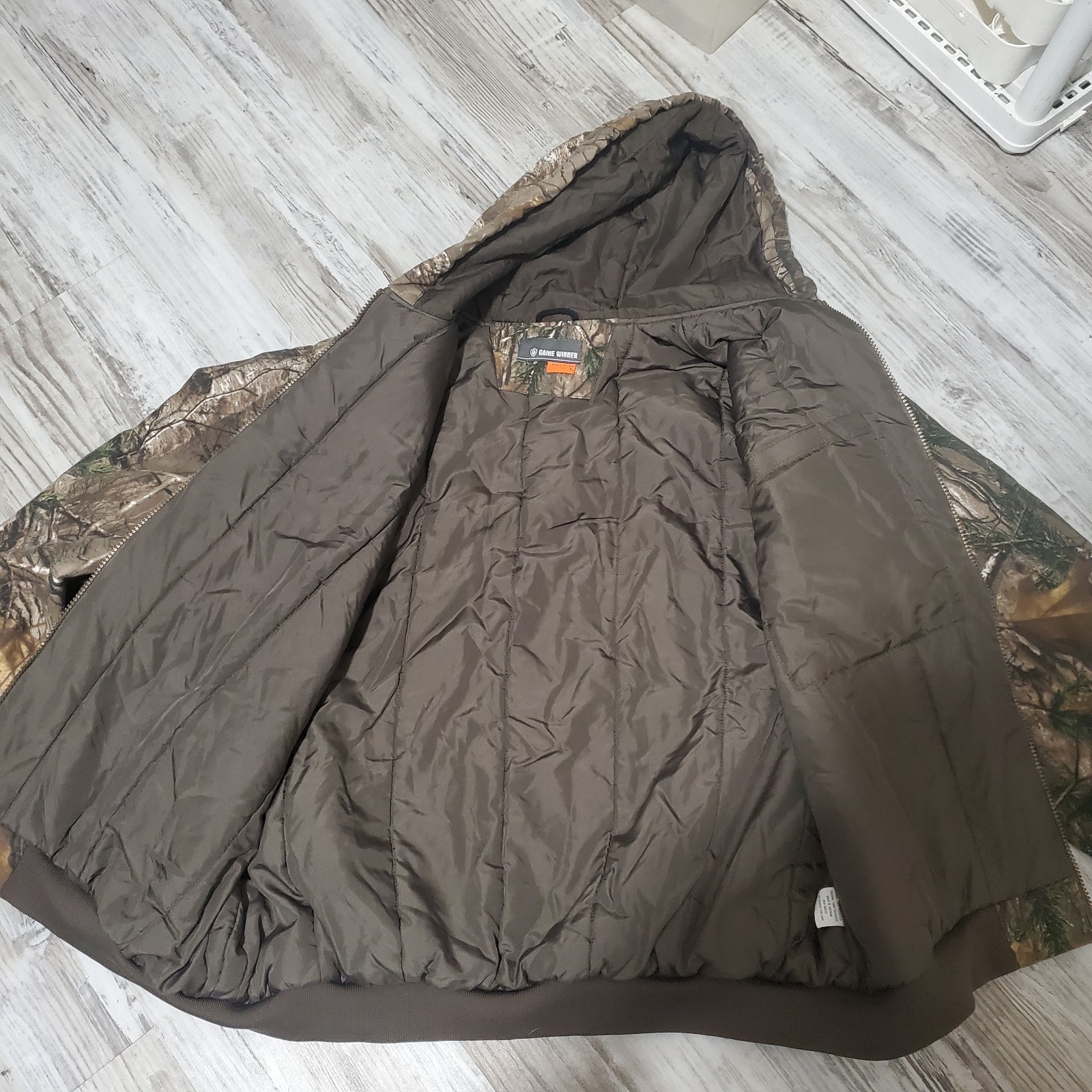 Game Winner Mens Camo Jacket Size Large Real Tree Insulated Hooded Hunting 