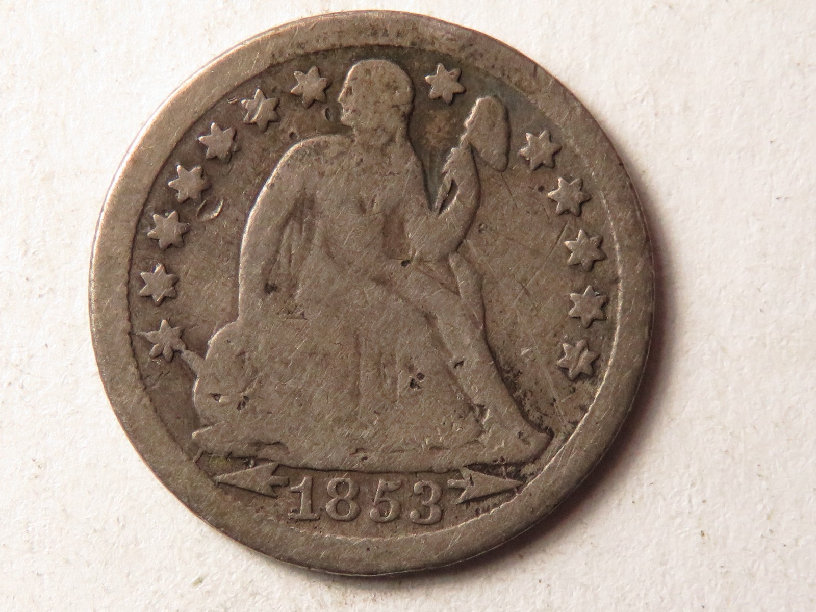 1853-O Liberty Seated Dime, F-104a, Shattered Obverse