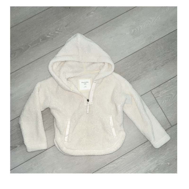 Abercrombie & Fitch Girls White Hooded Fleece 1/4 Zip Pullover Jacket 7/8