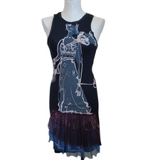 Desigual Dress Womens Small Black Sleeveless Embellished Slinky Knit Artsy