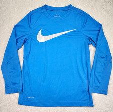 Nike Dri-FIT Men's M Long Sleeve Crew Neck Athletic T-Shirt Blue Polyester
