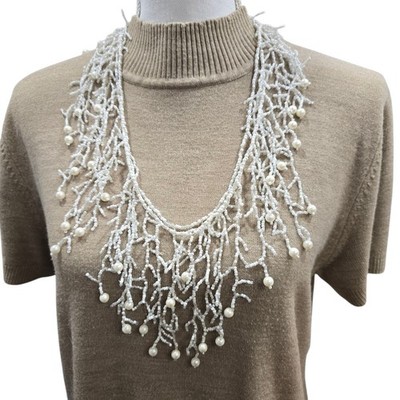 Beachcore Coral Affect Seed Bead Faux Pearl 102'' Rope Statement Necklace