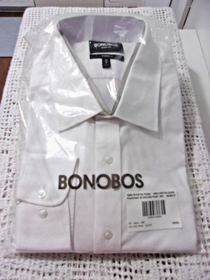 BONOBOS Mens Dress Shirt Daily Grind No Pocket White Zig Zag LS 20 X 35 NWT