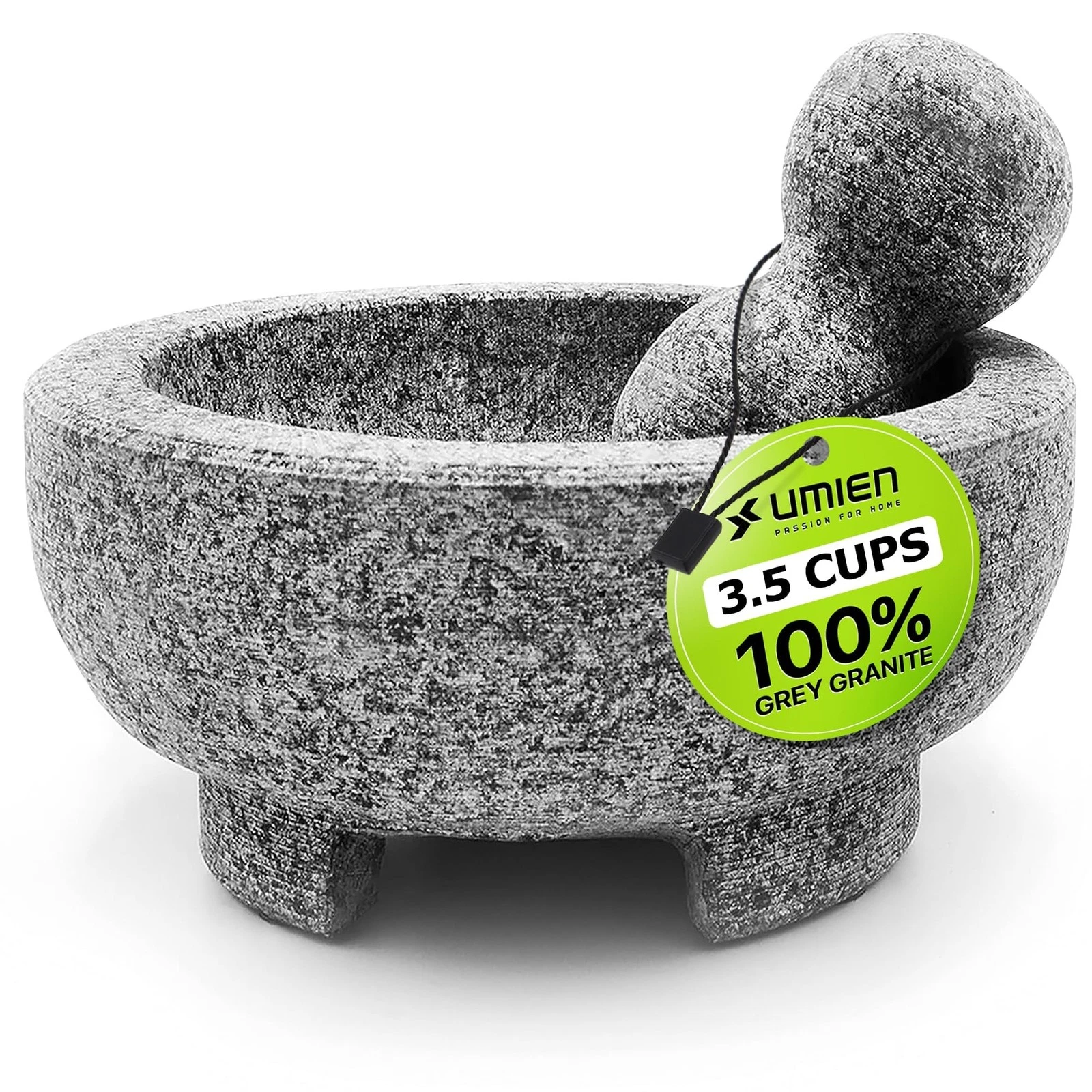 Mortar and Pestle 8 Inch Granite Natural Stone 3.5 Cup Grey Umien Avocado