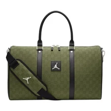 Air Jordan Monogram Logo Jacquard Duffle 25L Luxury Travel Bag Light Olive 