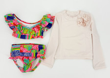 Janie and Jack Swimsuit Toddler Girl 18-24M 3pc Bikini Set UPF Rash Guard 2T