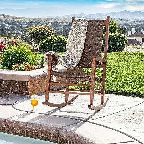 ДЕРЕВЯННОЕ КРЕСЛО-КАЧАЛКА SHINE COMPANY HAMPTON PORCH ROCKER С ВЫСОКОЙ СПИНКОЙ 4335OA-OAK - ДУБ - Изображение 3 из 4