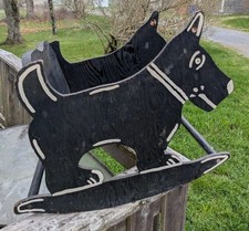 Vtg Folk Art Handmade Wooden Rocking Horse Black Terrier Scottie Dog For Toddler