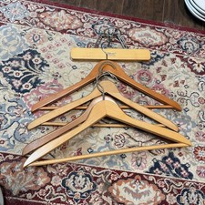 5 Pc. Lot Vintage Wood Clothes Hangers Different Shapes Sizes Colors Old Wooden