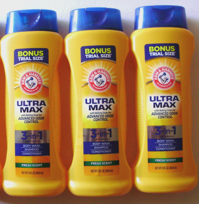 3 Pack Arm & Hammer Shampoo Conditioner Body Wash Fresh Scent 12 oz ea