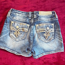 Rock Revival Betty Women s 28 Blue Denim Shorts MidRise Stretch Embroidered 962