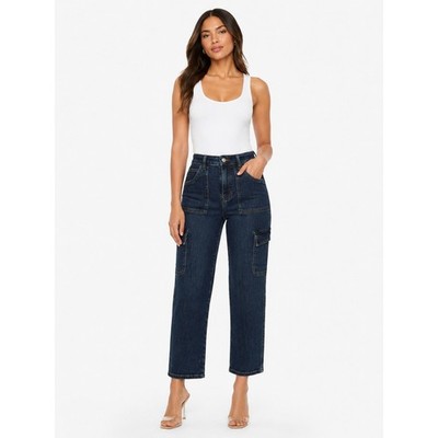 Just USA Dark Wash High Rise Cargo Straight Leg Jeans 26P 2P NWT