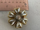 VTG Juliana D & E Milk Glass Amber And Clear Rhinestones With Cabochon Brooch