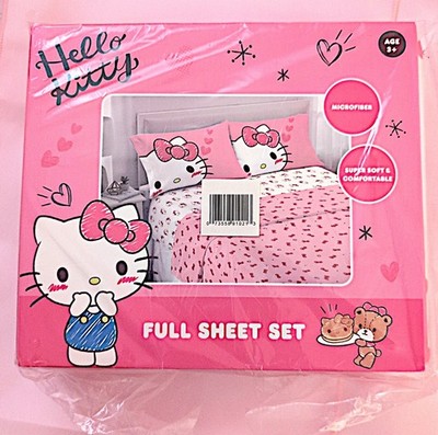 Hello Kitty Full Sheet Set Bedding Kawaii Bedroom Blanket Pillowcase NWT