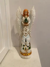 TII Collections Transpac W8047 Silent Night Angel holding a Christmas Tree