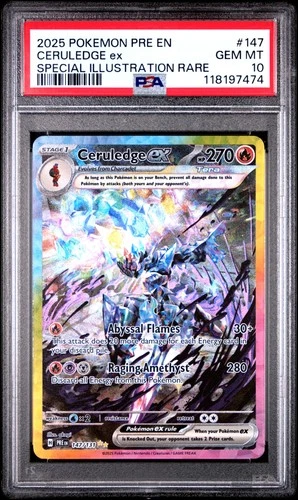 2025 POKEMON PRE EN-PRISMATIC EVOLUTIONS #147 CERULEDGE EX PSA 10