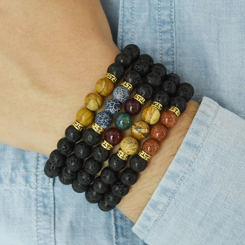 Armband Perlen Naturstein Herren Damen Gummiband Stein Steine AccessoiresStretch - Bild 3 von 4