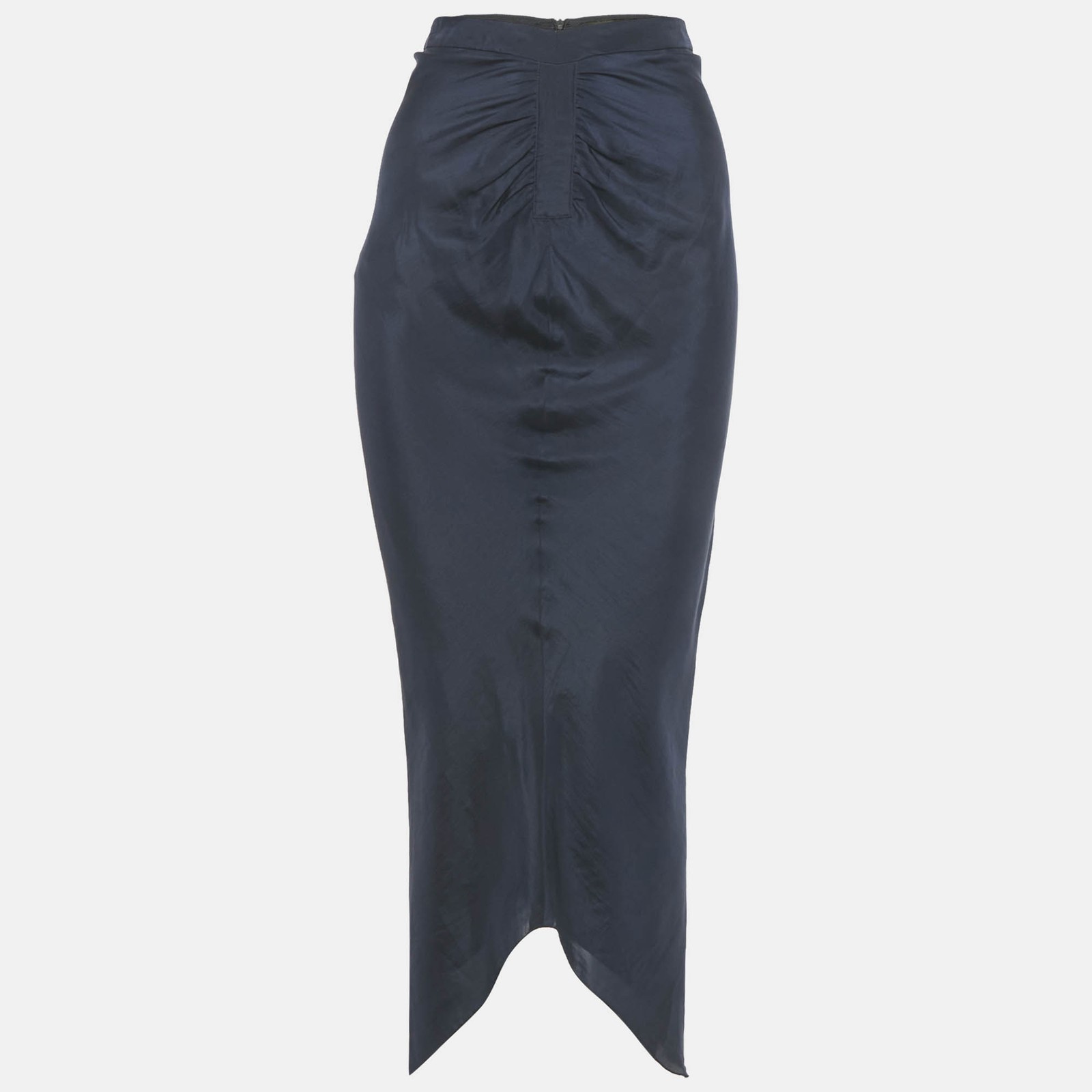 Emporio Armani Navy Blue Silk Asymmetric Midi Skirt XS