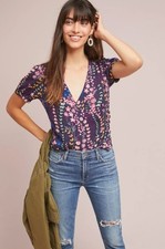 Meadow Rue Eldoret Wrap Top Size 10 Navy Blue...