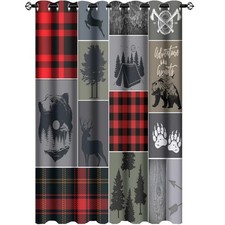 Cabin Rustic Bear Deer Blackout Curtains - Abstract Farmhouse Hunting Theme W...