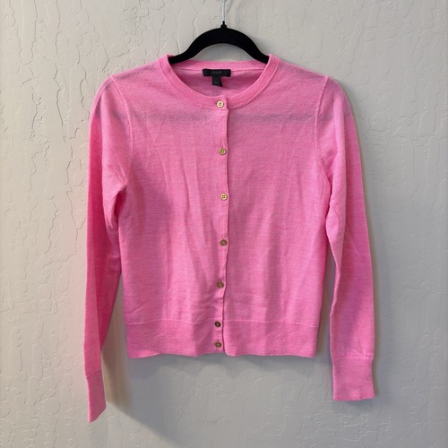 J.Crew Rosa 100% Merinowolle Jackie Strickjacke Pullover Goldknöpfe Damen M