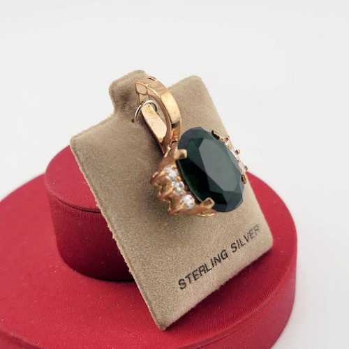 Vtg Pendant Flower 925 Vermeil Clear Green Cubic Zirconia Jewelry Enhancer #2of2 - Picture 2 of 7