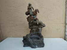 ANTICA SCULTURA FONTANA IN TERRACOTTA DI VINCENZO VOLLERO PESCATORI CON NASSA