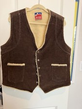 Big Smith Western Outerwear Vest Vintage 70s Mens XL Corduroy Sherpa Lined