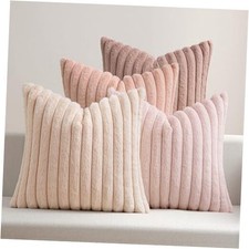 Faux Fur Plush Decorative Throw Pillow Covers 18x18 18" x 18" Pack of 4 Pink