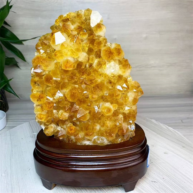 Natural Citrine Geode Quartz Crystal Specimen 4.84LB Healing Decor with Stand