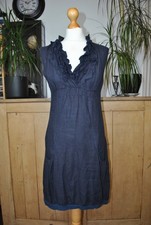 Miss Shugar Lagenlook Navy Sleeveless Dress UK S Linen Jersey Ruffle Boho Style