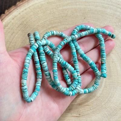 VTG Blue turquoise loose beads Heishi Native American 2 strands 15'' 36g Natural